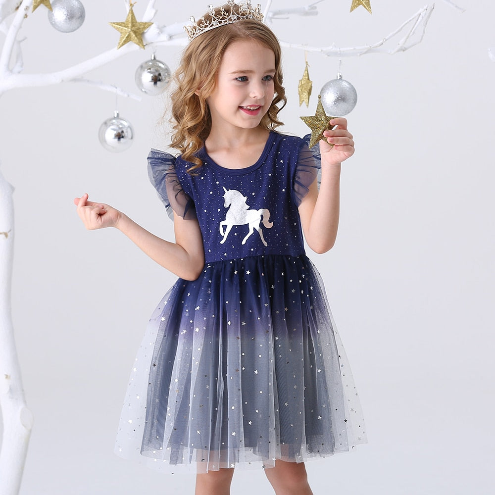 Vestidos Manga Curta Unicórnio - 3 a 8 anos
