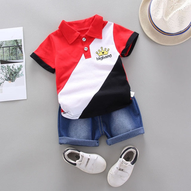 Conjunto de Roupas de Verão Para Meninos Com Duas Peças (Camisa + Bermuda) - 9 Meses a 4 Anos