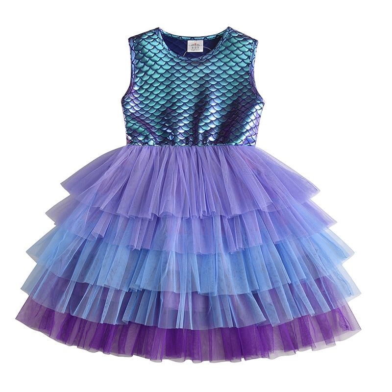 Vestido de Sereia Manga Curta - 3 a 8 anos