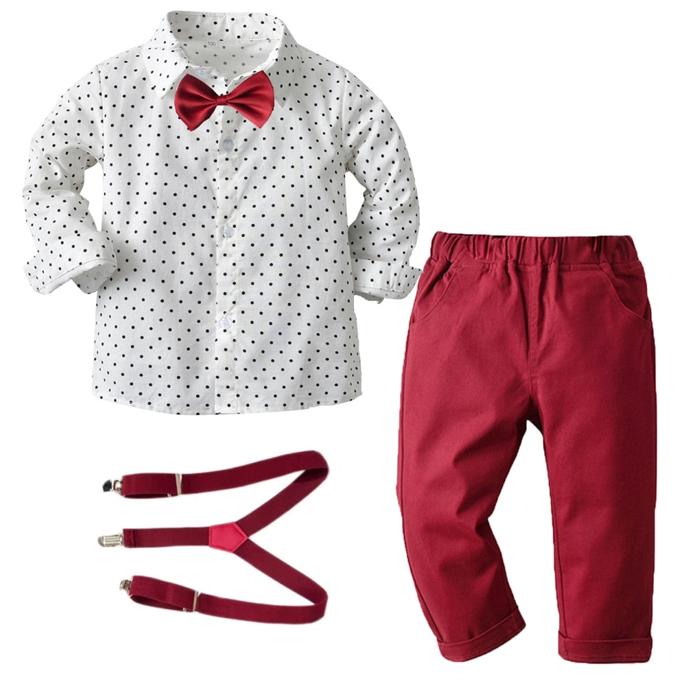 Conjunto Camisa com Gravata, Calça e Suspensório - 1 a 7 anos