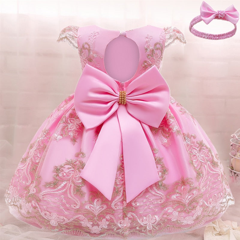 Vestido elegante de renda 3 a 24 meses - Rosa