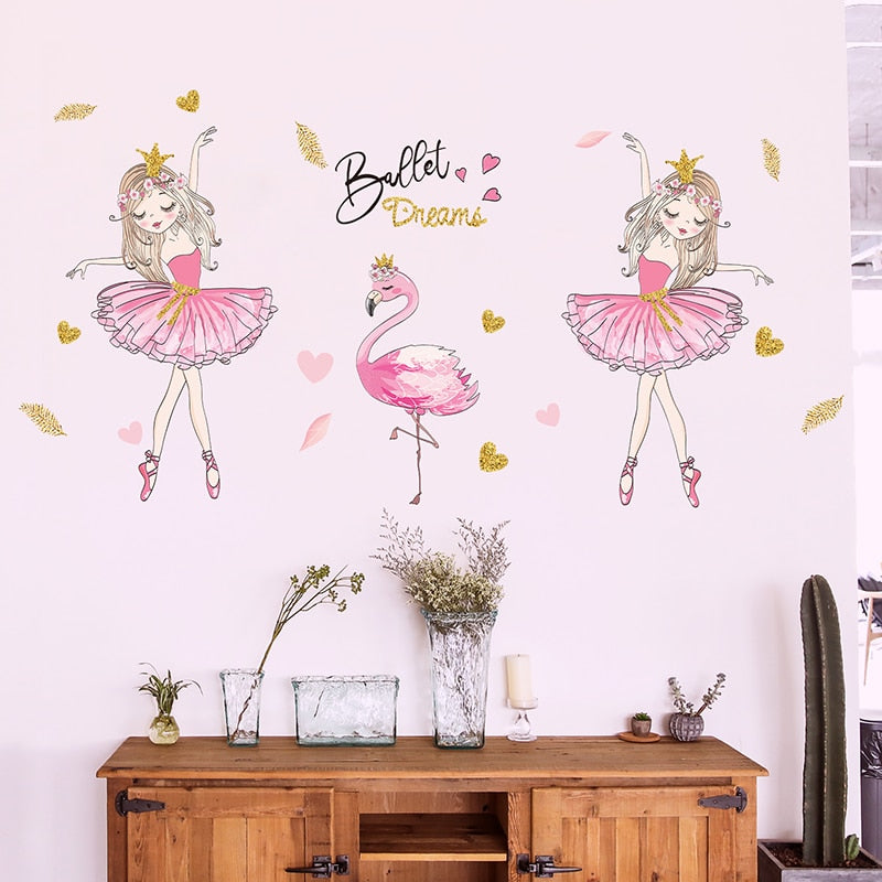 Adesivo decorativo (papel de parede) - flores, flamingo, bailarinas
