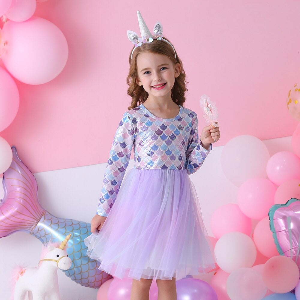 Vestido de Sereia Manga Longa - 2 a 8 anos