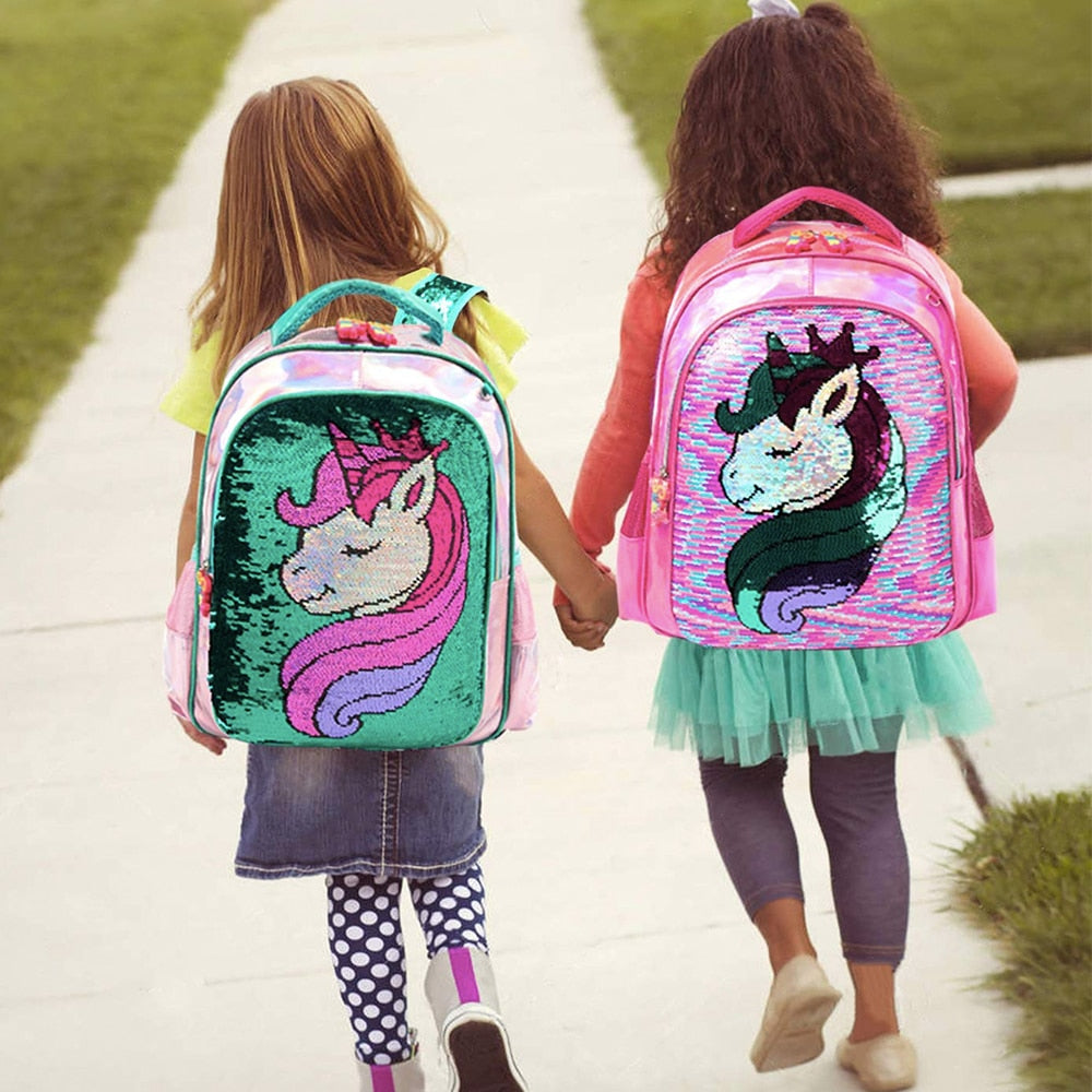 Kit Mochila Escolar Infantil Unicórnio com Lantejoula