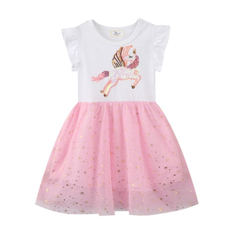 Vestido do unicórnio para meninas - 2 a 7 anos