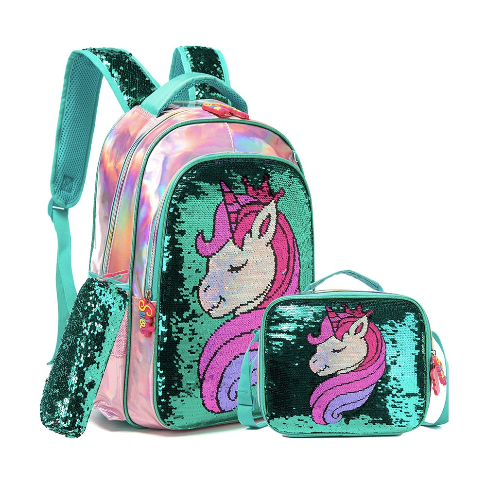 Kit Mochila Escolar Infantil Unicórnio com Lantejoula