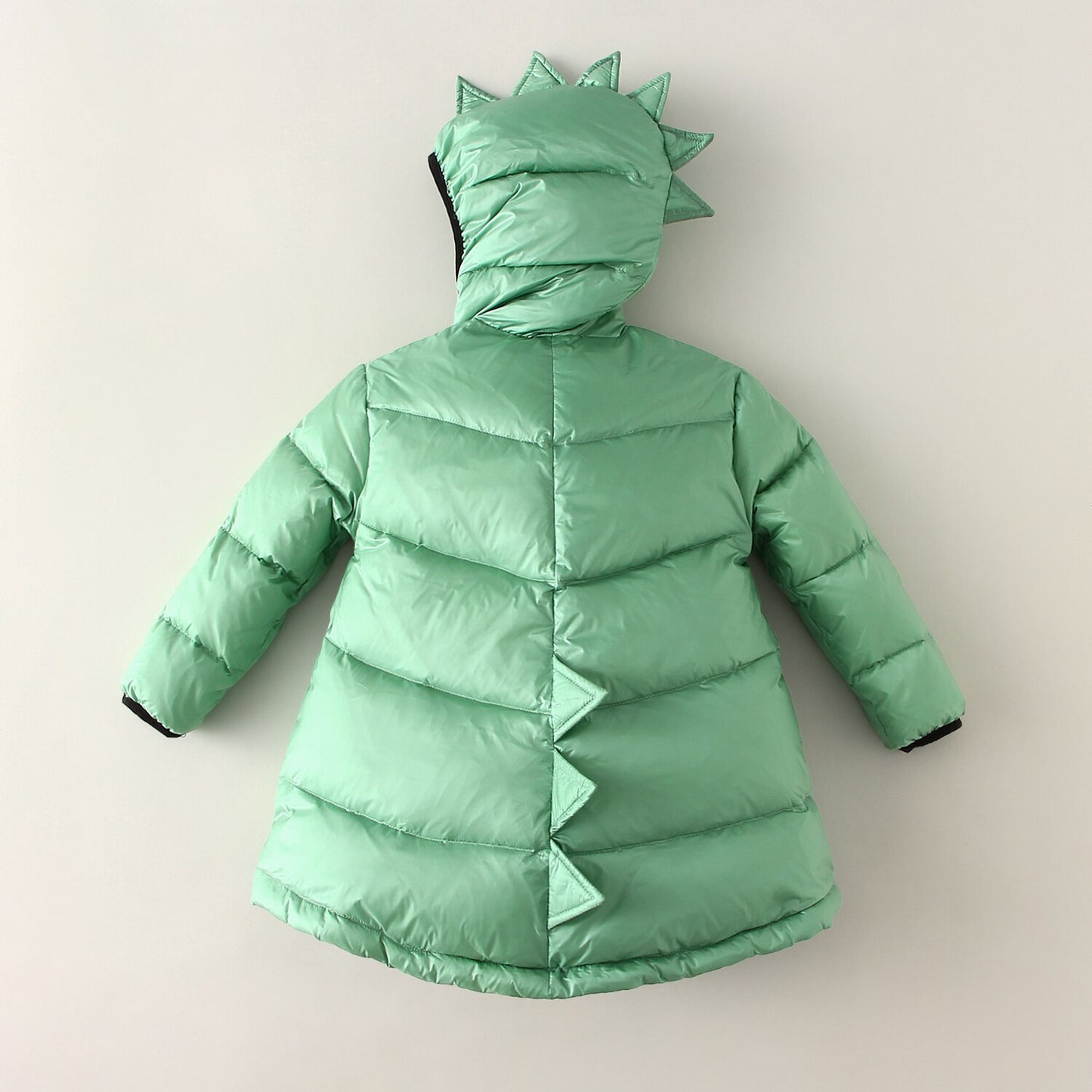 Casaco infantil de inverno com capuz e detalhe nas costas de dinossauro - 1 a 6 anos