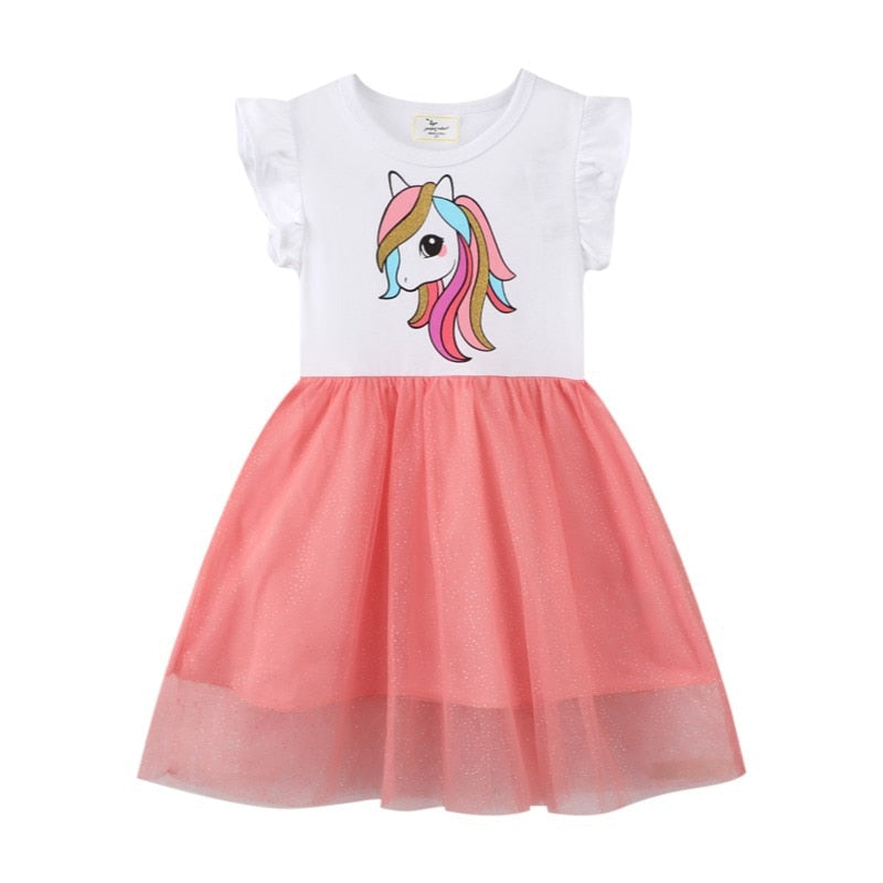 Vestido do unicórnio para meninas - 2 a 7 anos