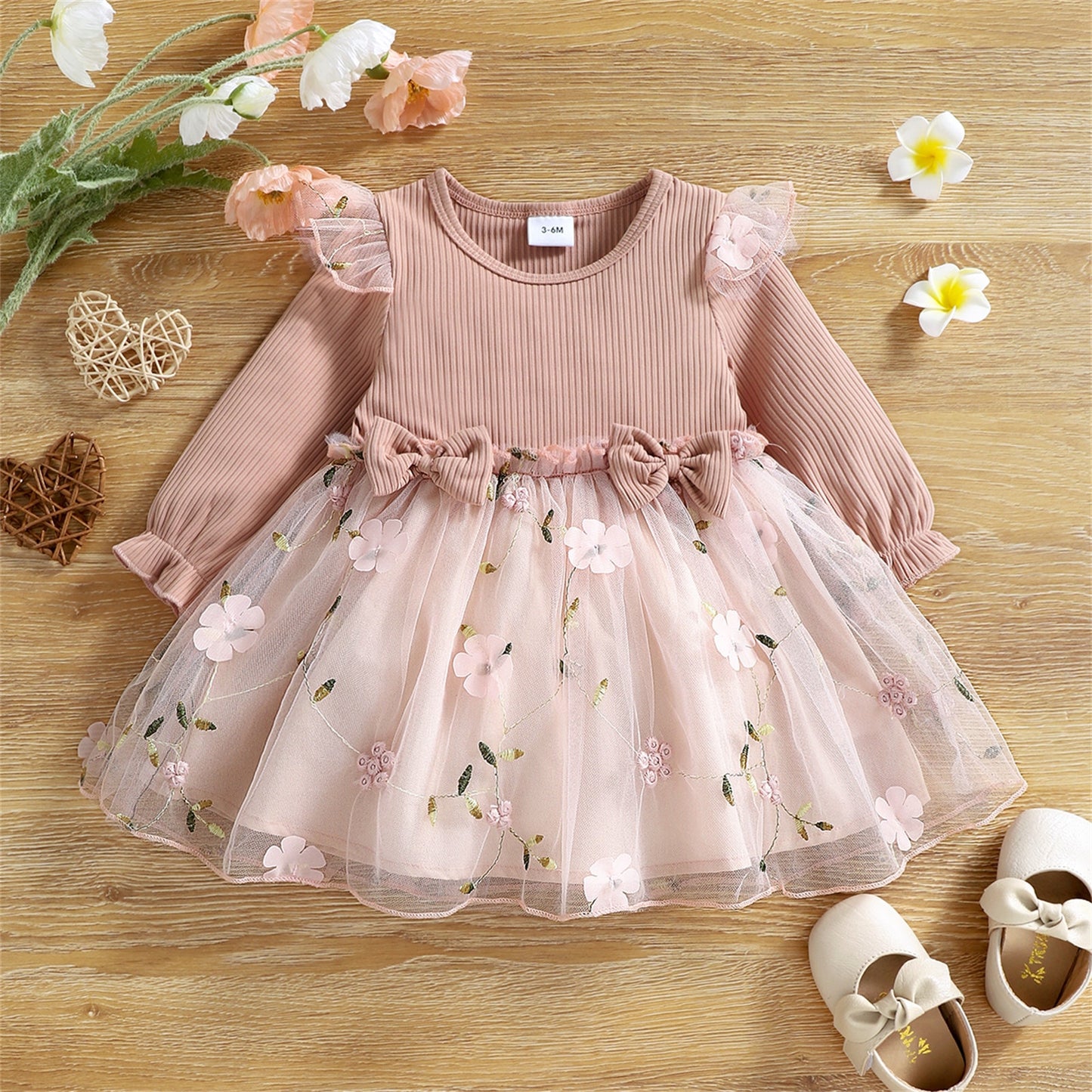 Vestido Manga Longa com Saia de Tutu Florida - 3 meses a 3 anos