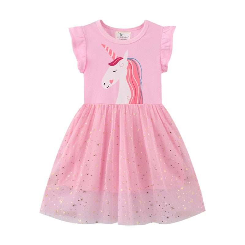 Vestido do unicórnio para meninas - 2 a 7 anos