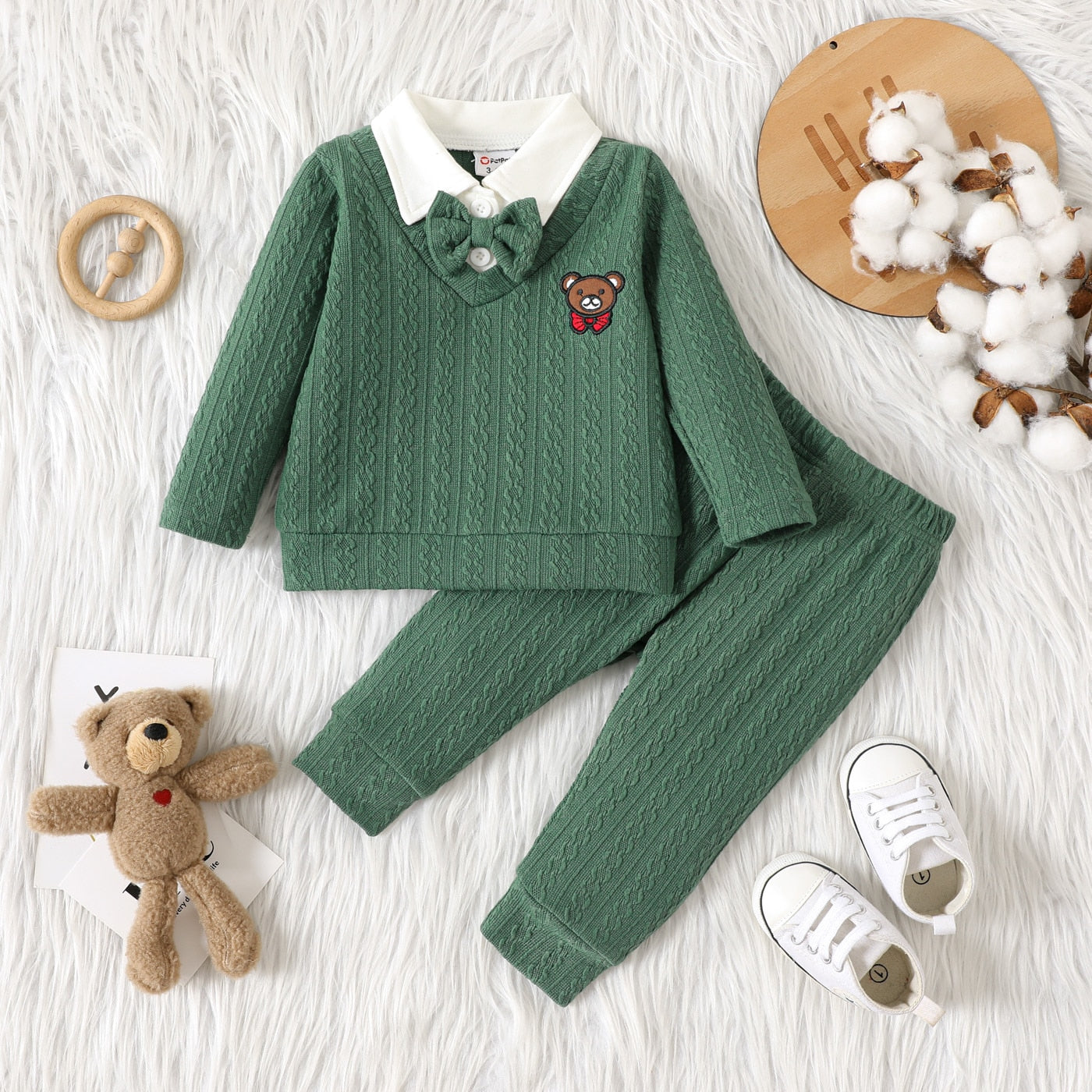Conjunto Manga Longa Verde Ursinho - 3 a 24 meses