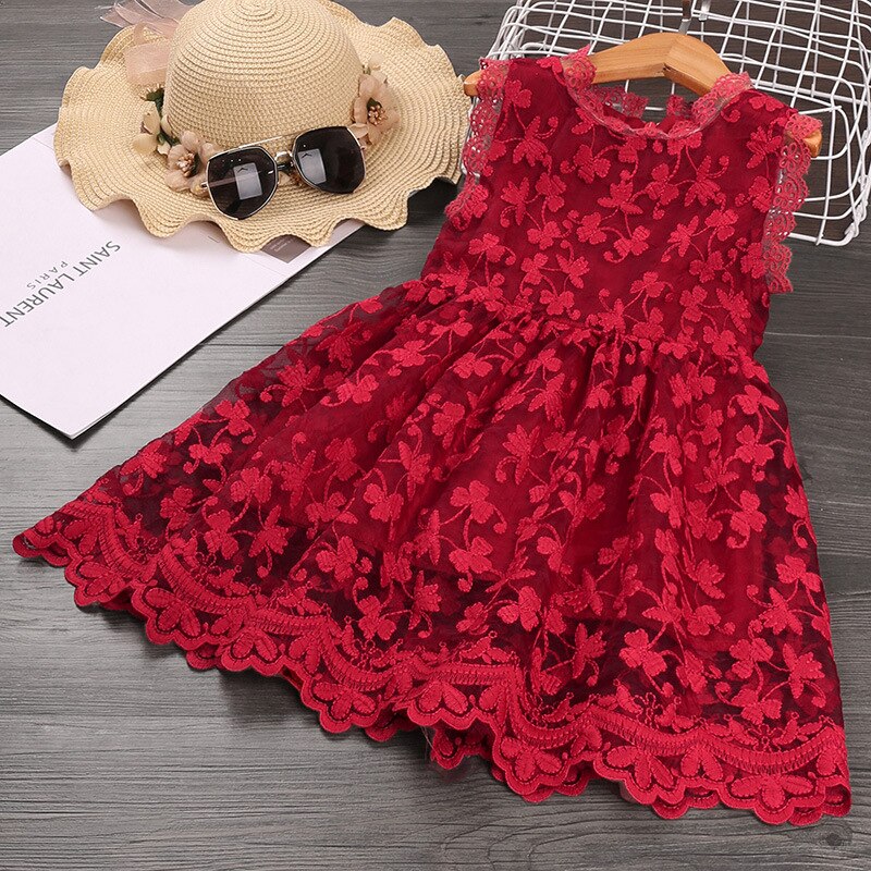 Vestido Rendado em Tule Floral - 2 a 7 Anos
