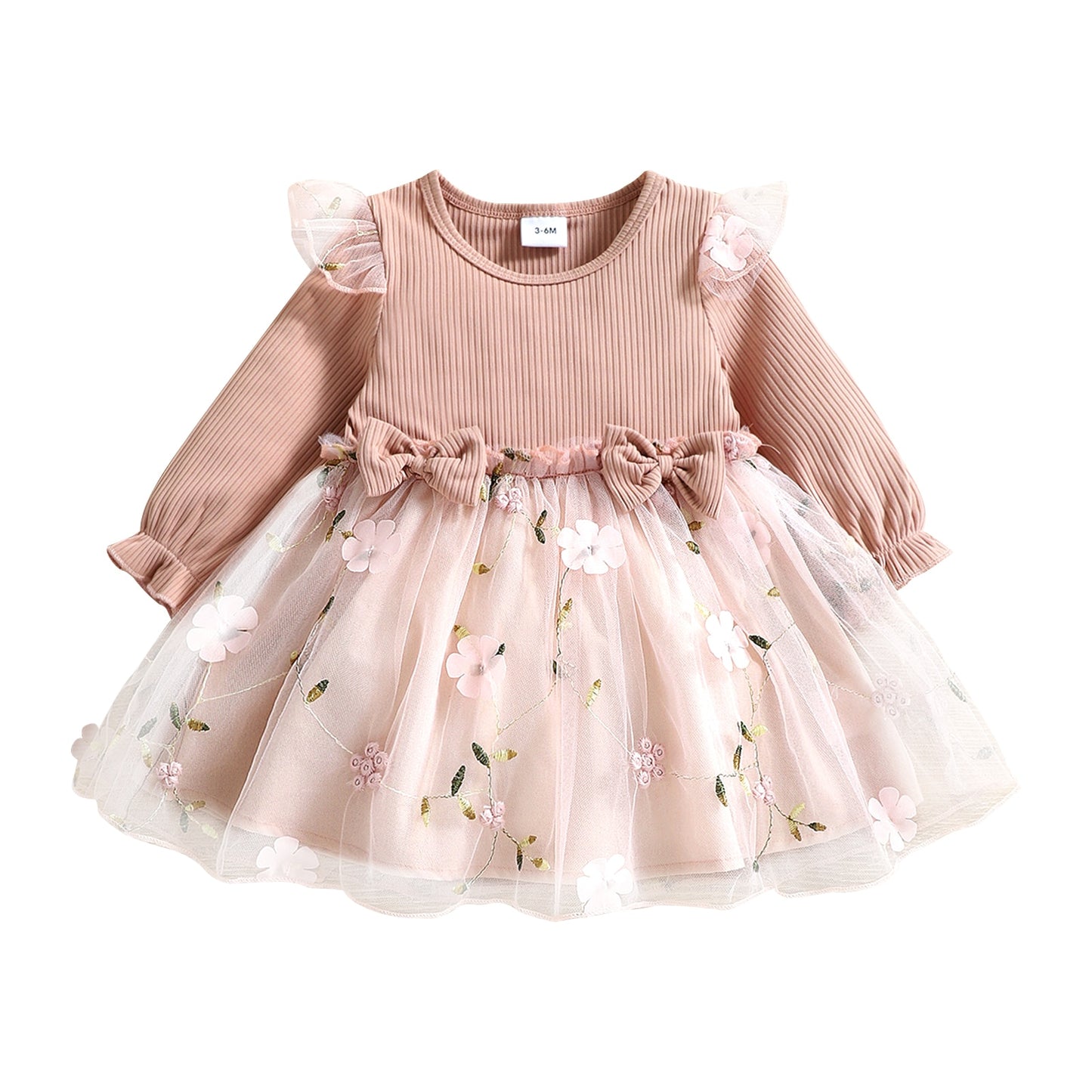 Vestido Manga Longa com Saia de Tutu Florida - 3 meses a 3 anos