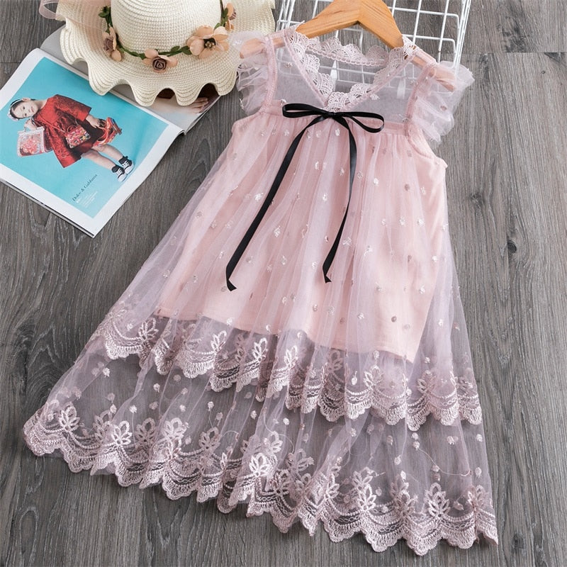 Vestido com Detalhes em Tule - 3 a 8 anos