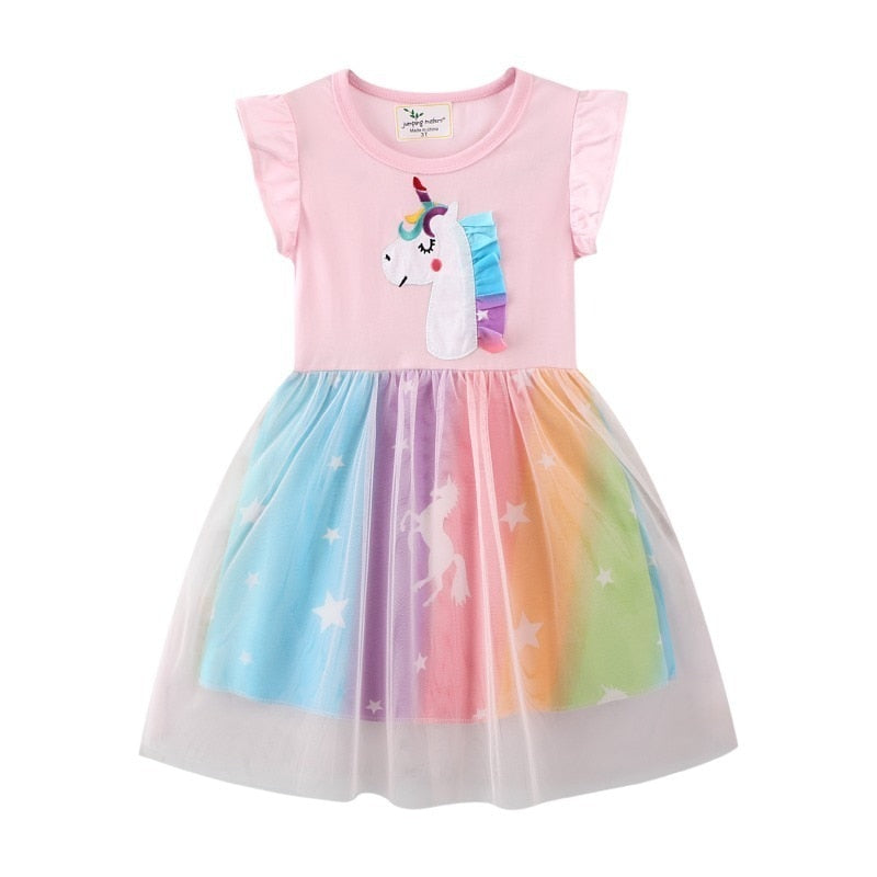 Vestido do unicórnio para meninas - 2 a 7 anos