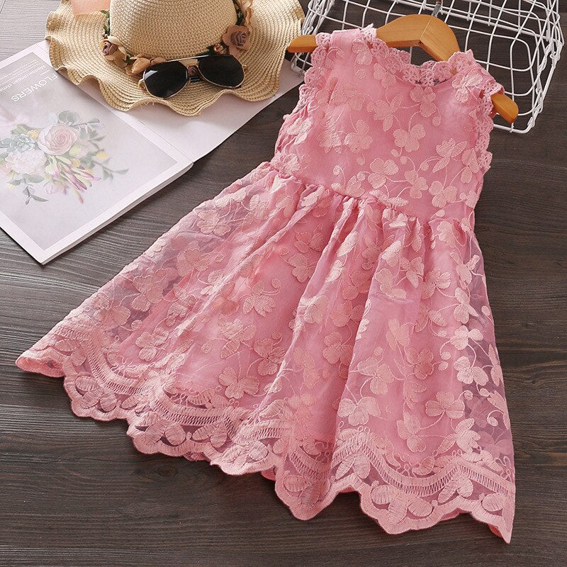 Vestido Rendado em Tule Floral - 2 a 7 Anos