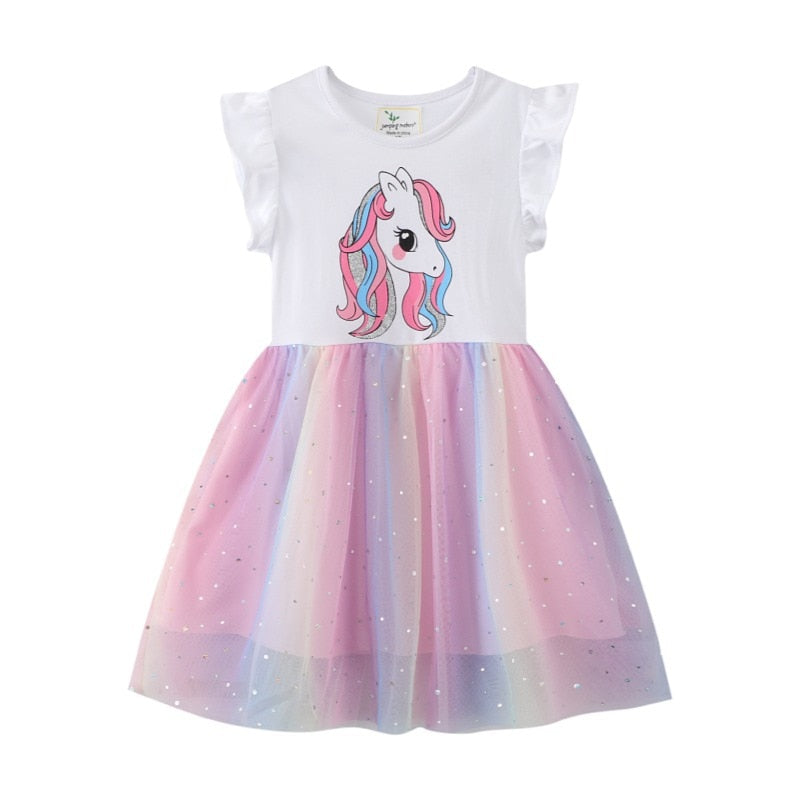 Vestido do unicórnio para meninas - 2 a 7 anos