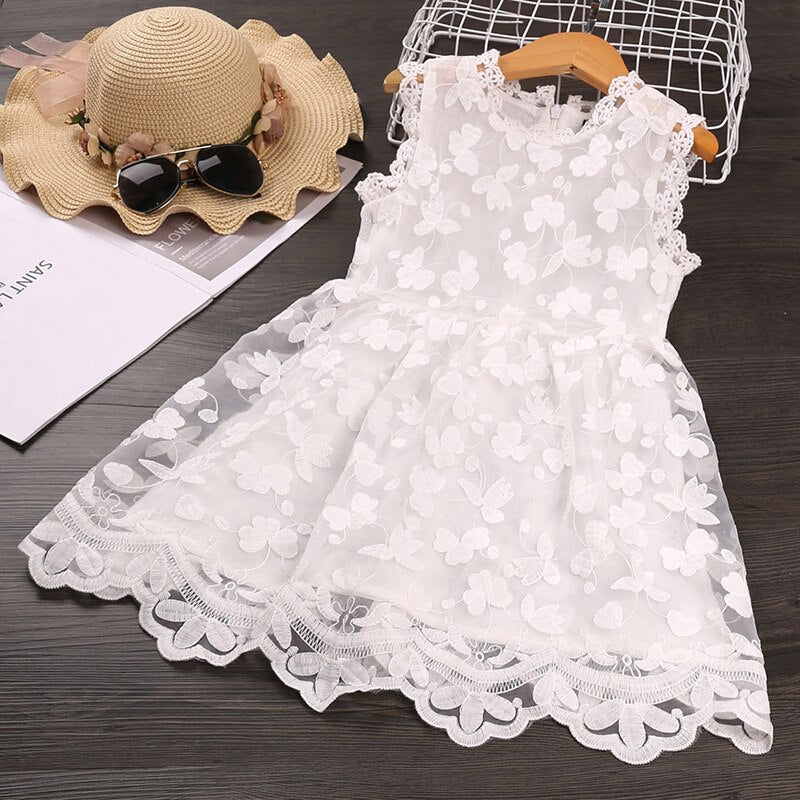 Vestido Rendado em Tule Floral - 2 a 7 Anos