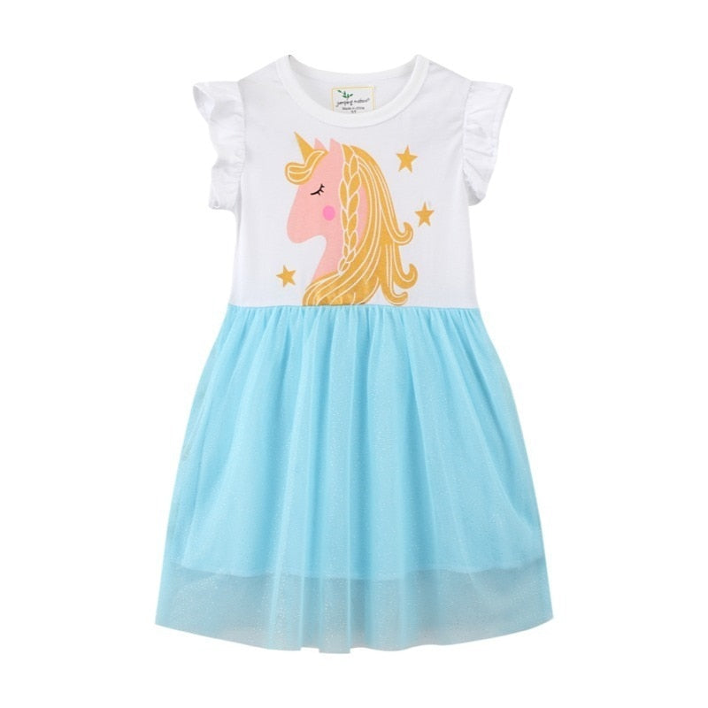 Vestido do unicórnio para meninas - 2 a 7 anos