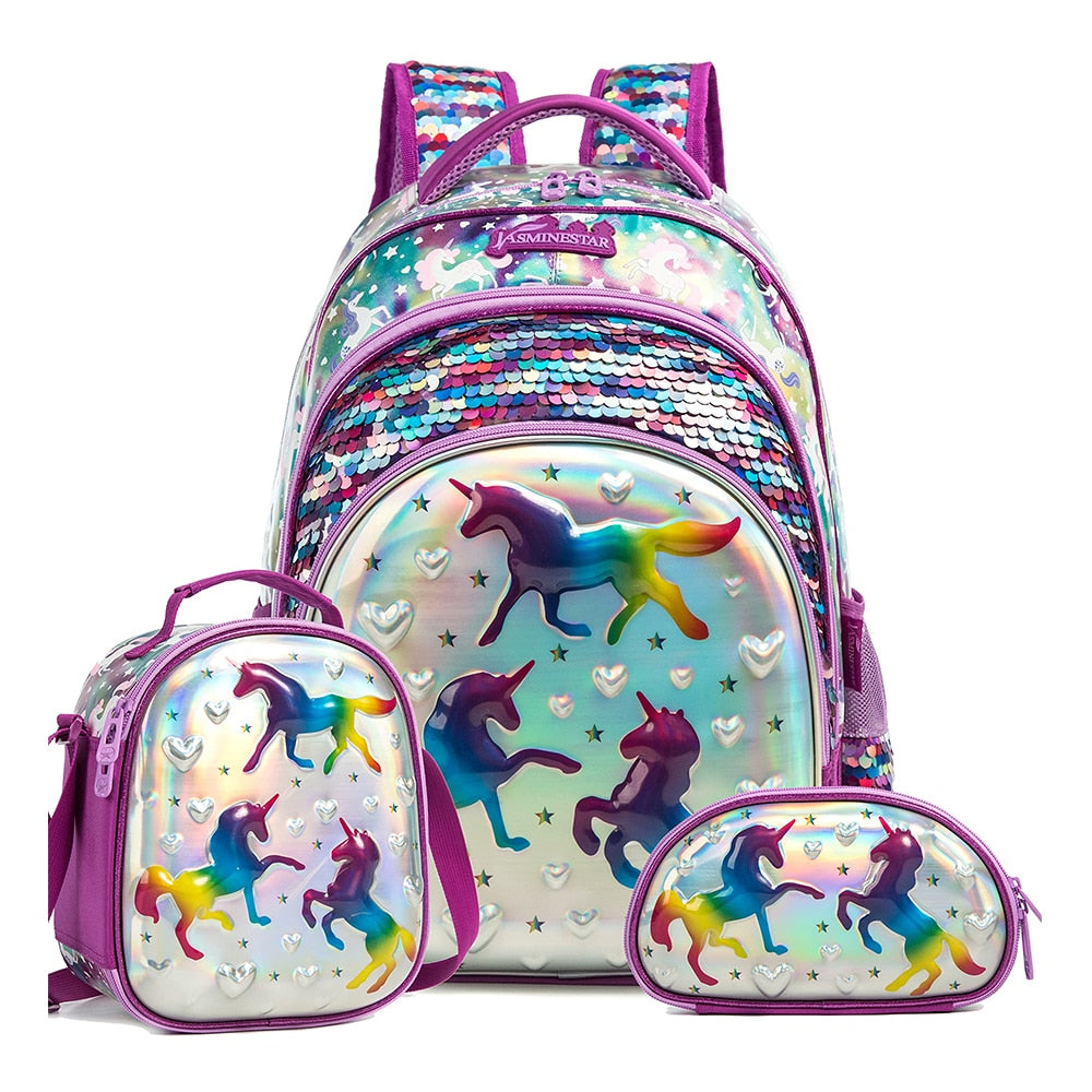 Kit Mochila Escolar Infantil Unicórnio Colorido