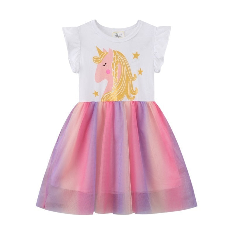 Vestido do unicórnio para meninas - 2 a 7 anos