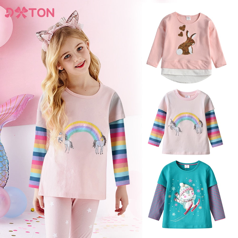 Camiseta feminina infantil estilosa de manga comprida - 3 a 12 anos