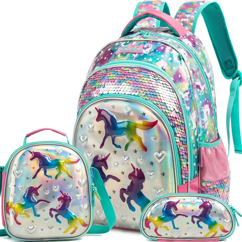 Kit Mochila Escolar Infantil Unicórnio Colorido