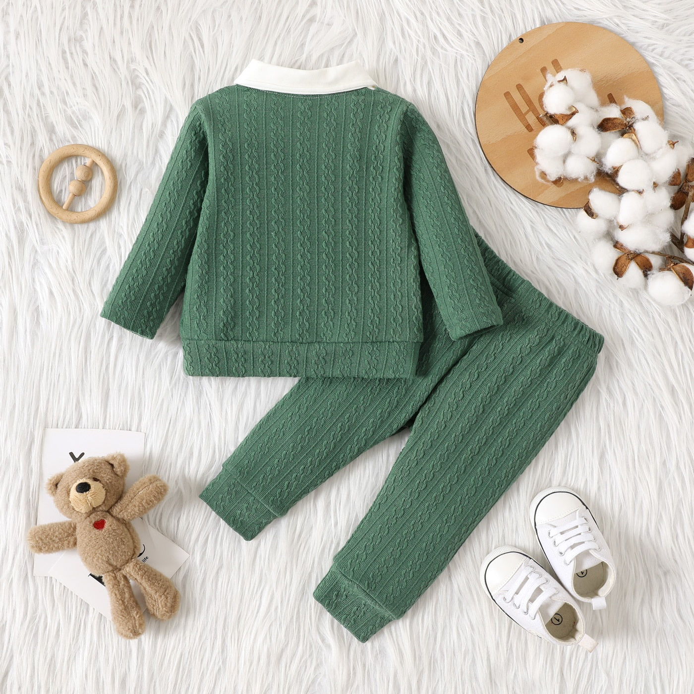 Conjunto Manga Longa Verde Ursinho - 3 a 24 meses