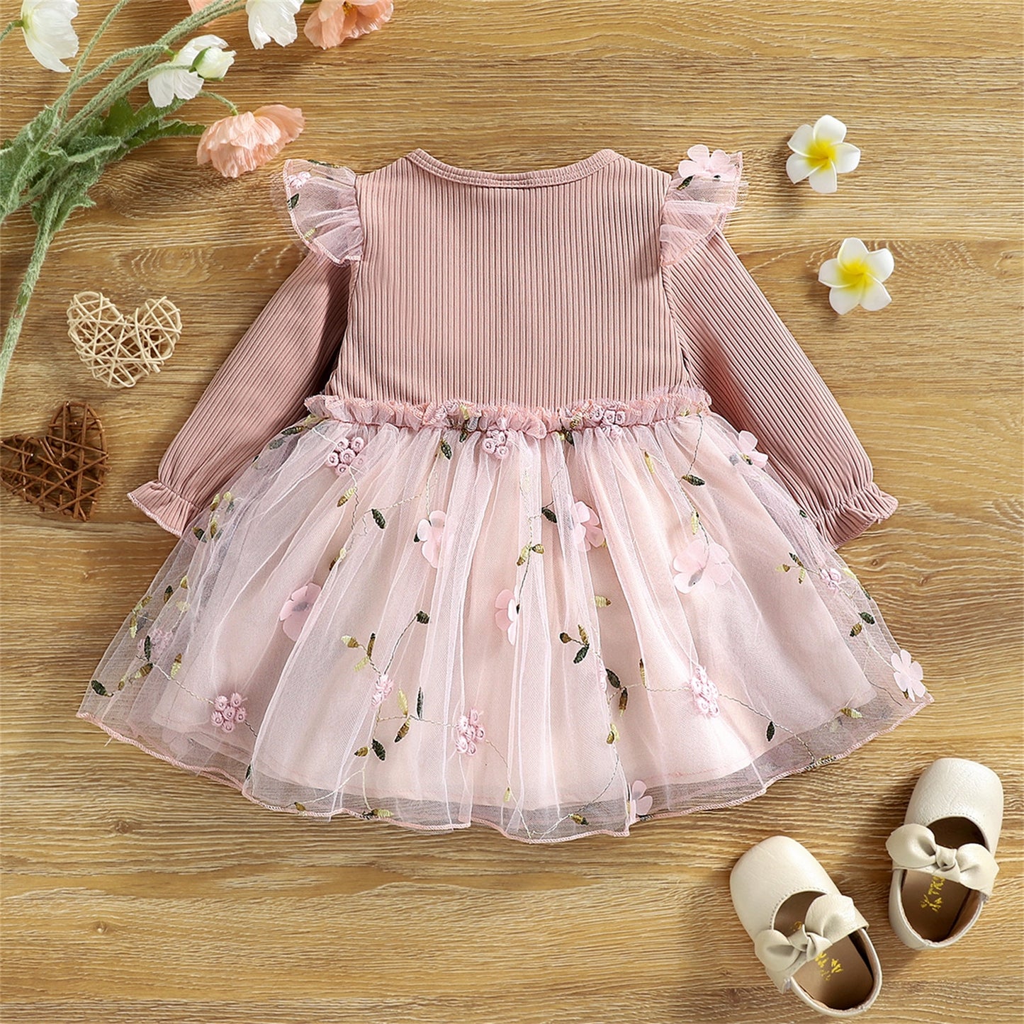 Vestido Manga Longa com Saia de Tutu Florida - 3 meses a 3 anos