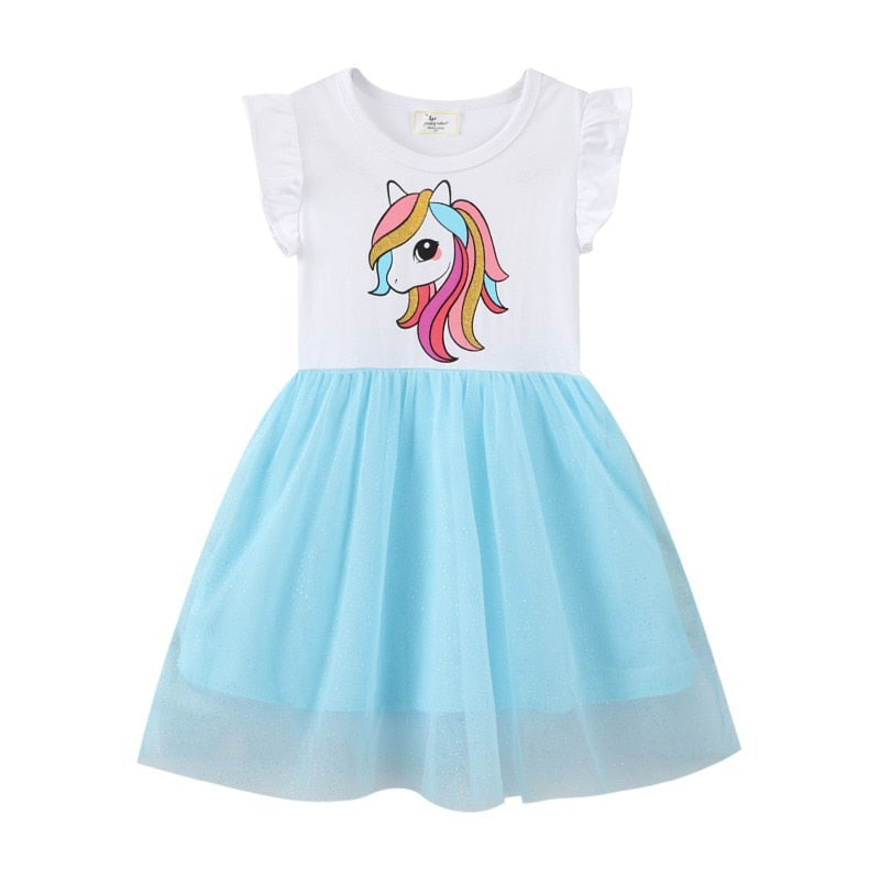 Vestido do unicórnio para meninas - 2 a 7 anos