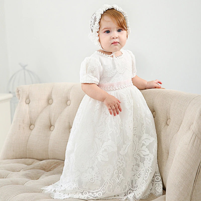 Vestido de Renda Mandrião Para Batizado - 3 Meses a 2 Anos