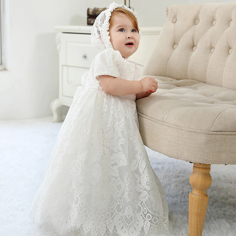 Vestido de Renda Mandrião Para Batizado - 3 Meses a 2 Anos