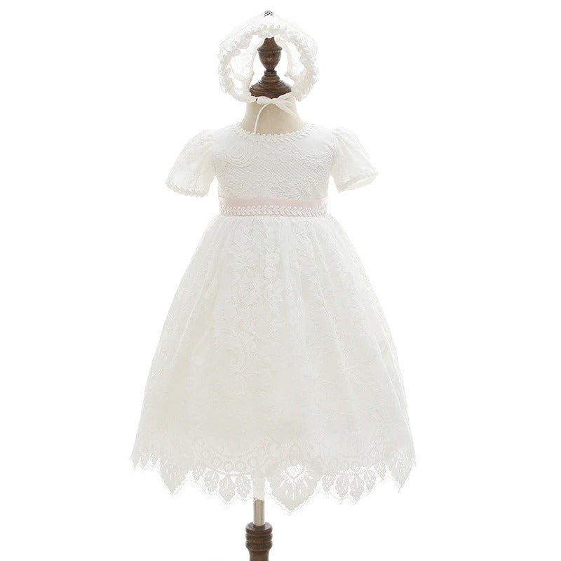 Vestido de Renda Mandrião Para Batizado - 3 Meses a 2 Anos