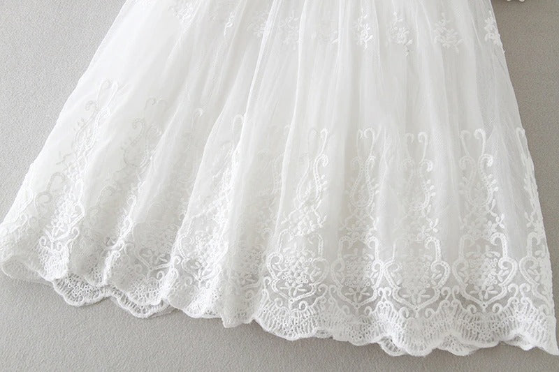 Vestido de Renda Mandrião para Batizado Manga Comprida - 3 a 24 meses