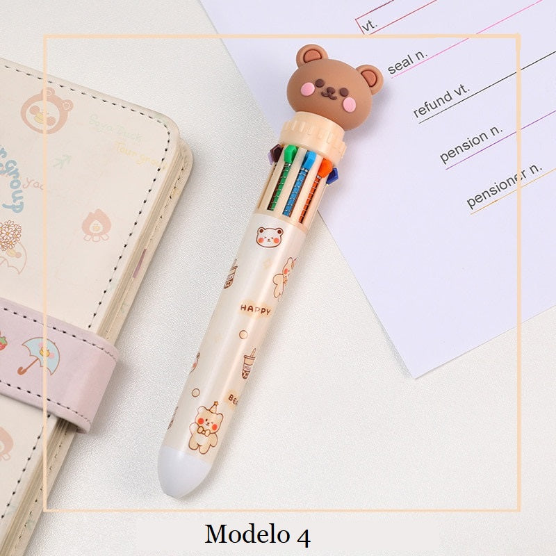 Caneta de Ursinho com 10 Cores