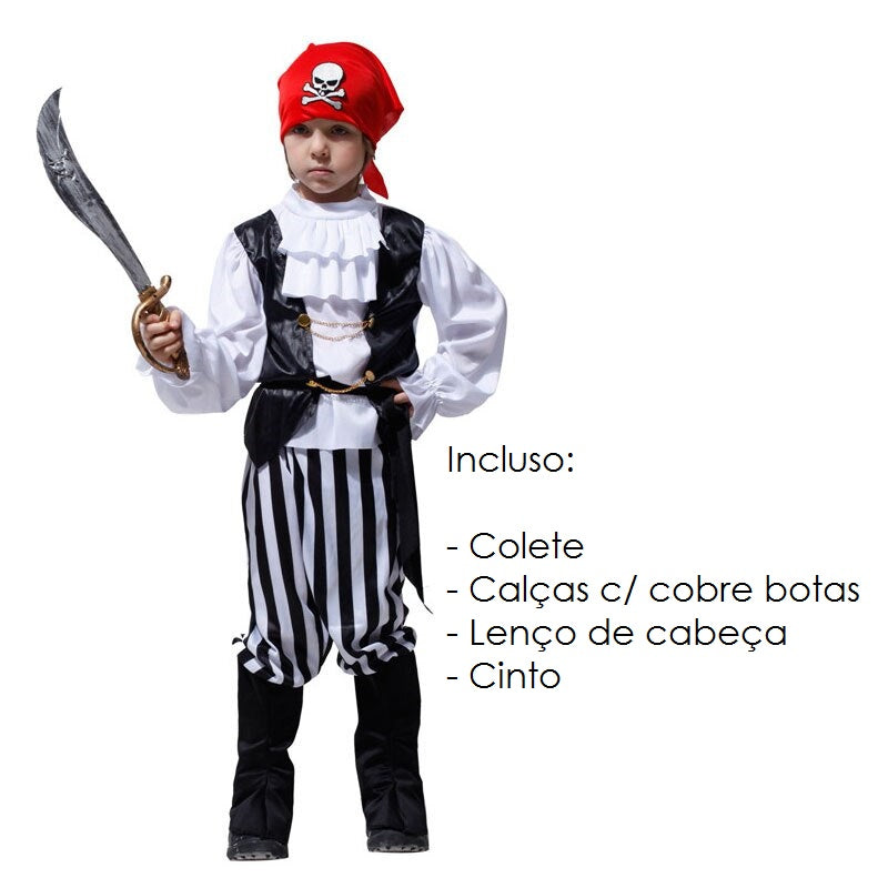 Fantasia Infantil de Pirata para Meninos - 110 a 140 cm