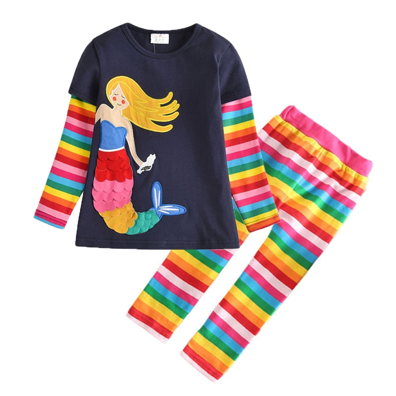 Conjunto Infantil Feminino Colorido de Calça e Blusa  - 3 a 8 anos