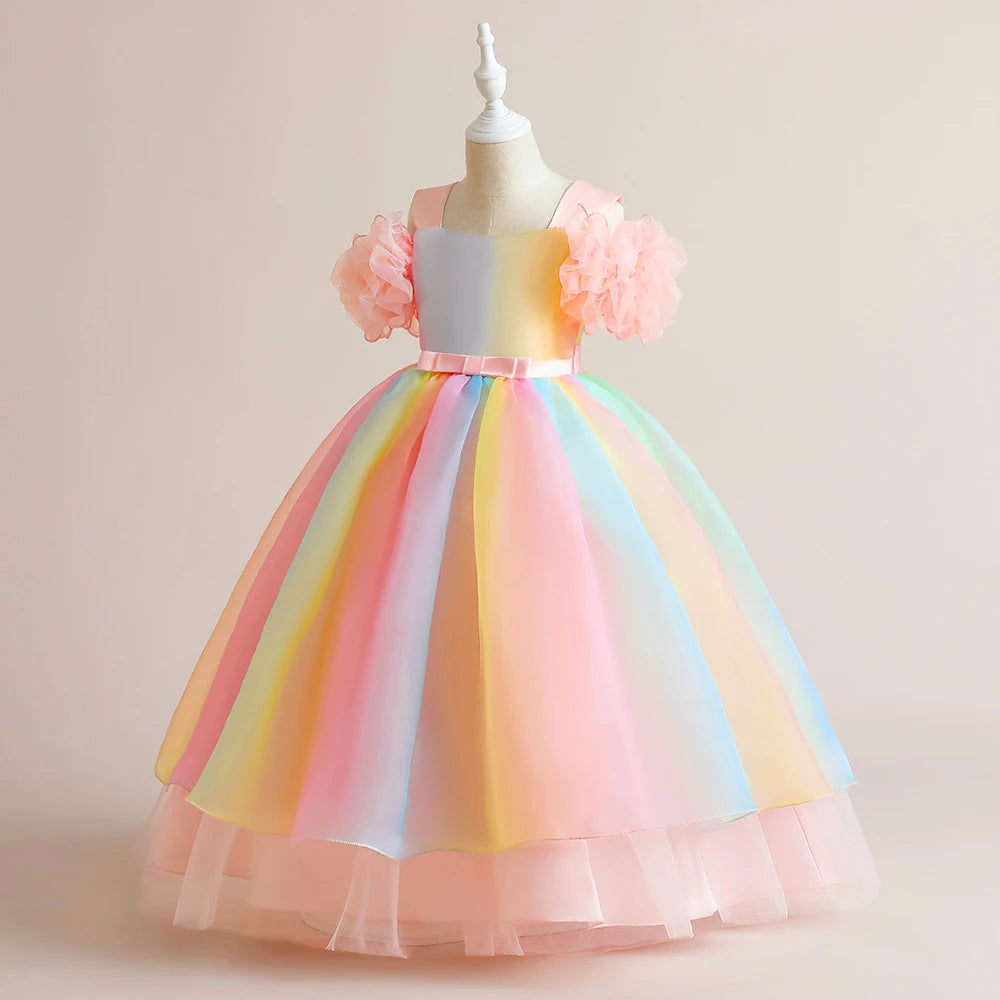 Vestido Colorido com Mangas Bufantes  - 8 a 12 anos