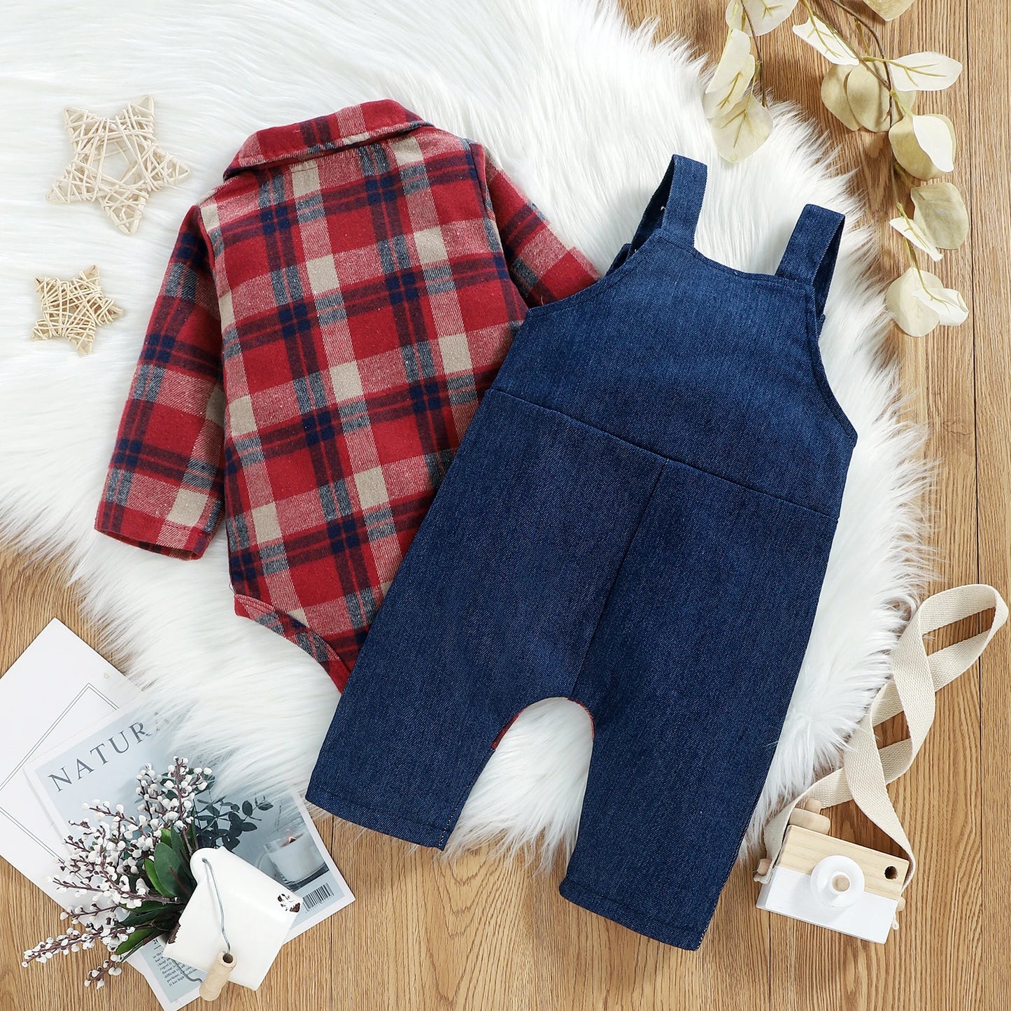Conjunto Camisa e Jardineira Xadrez - RN a 18 meses