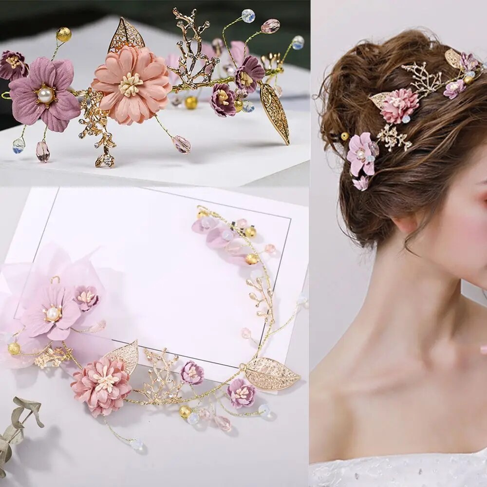 Tiara com Pérolas e Flores