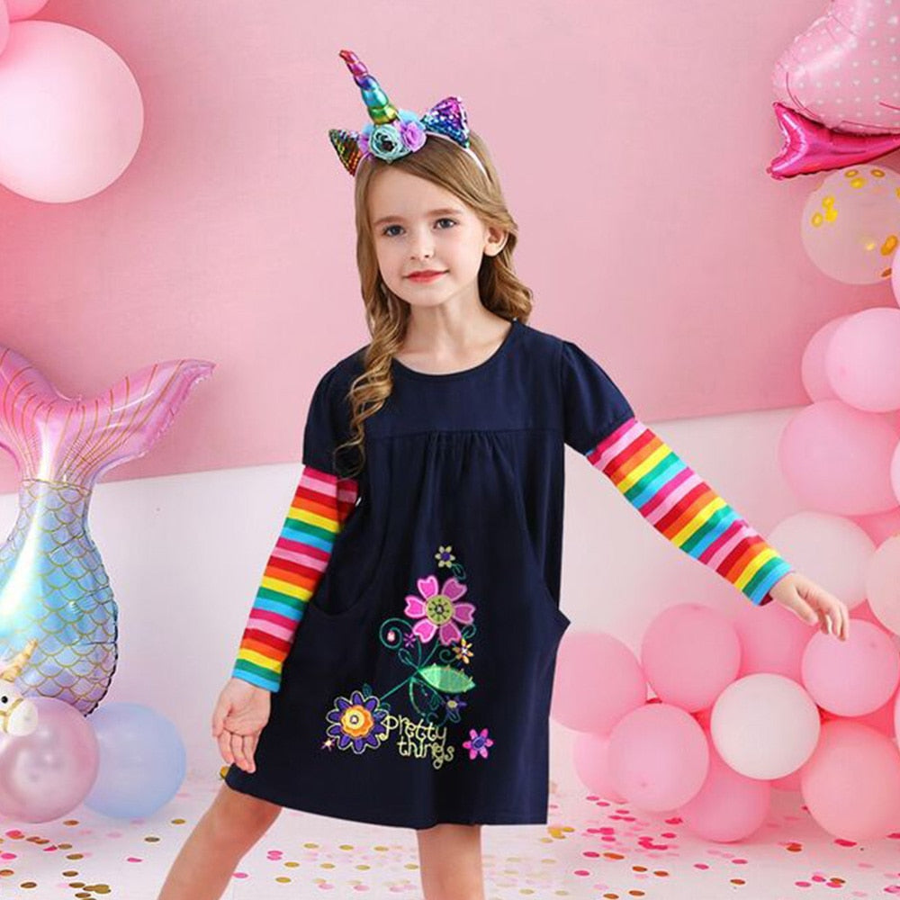 Vestido Manga Longa Colorido Coleção Nuvem - 3 a 12 anos