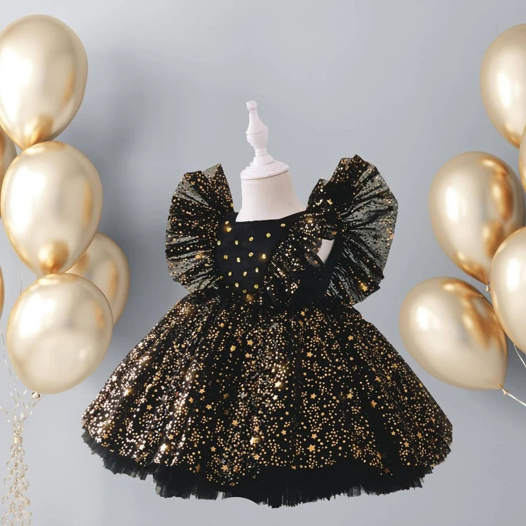 Vestido com Estrelinhas e Tule - 6 meses a 5 anos