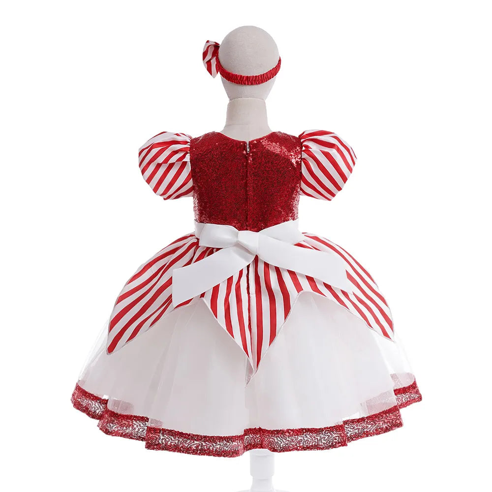 Vestido Natalino Listrado - 3 a 10 anos