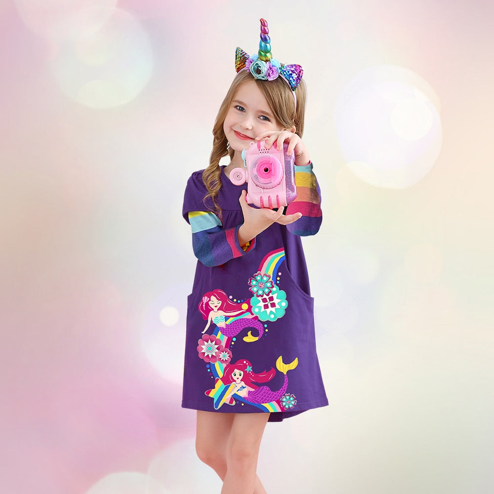 Vestido Manga Longa Colorido Coleção Nuvem - 3 a 12 anos