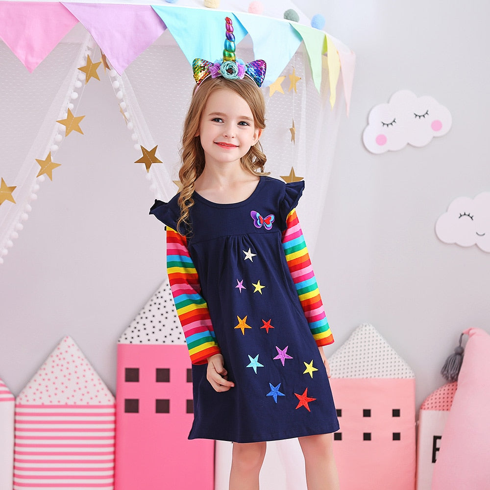 Vestido Manga Longa Colorido Coleção Nuvem - 3 a 12 anos