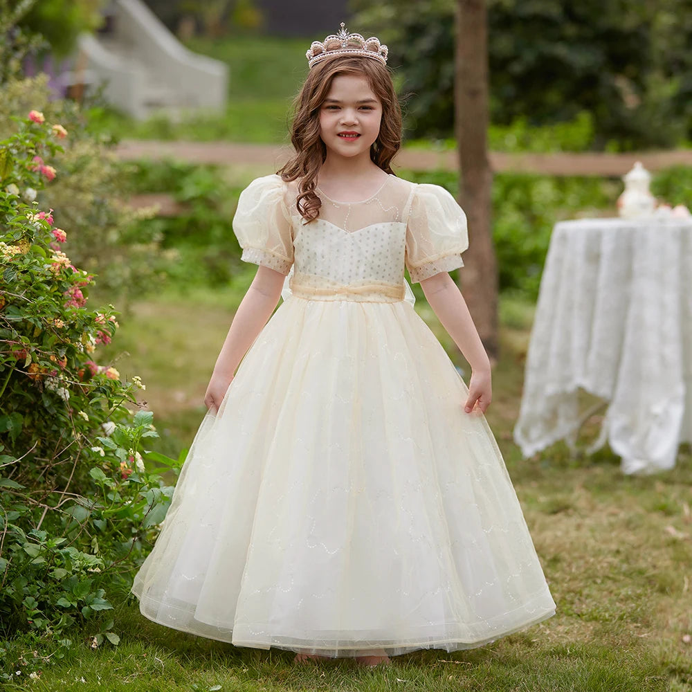 Vestido Longo com Manga Curta - 5 a 12 anos