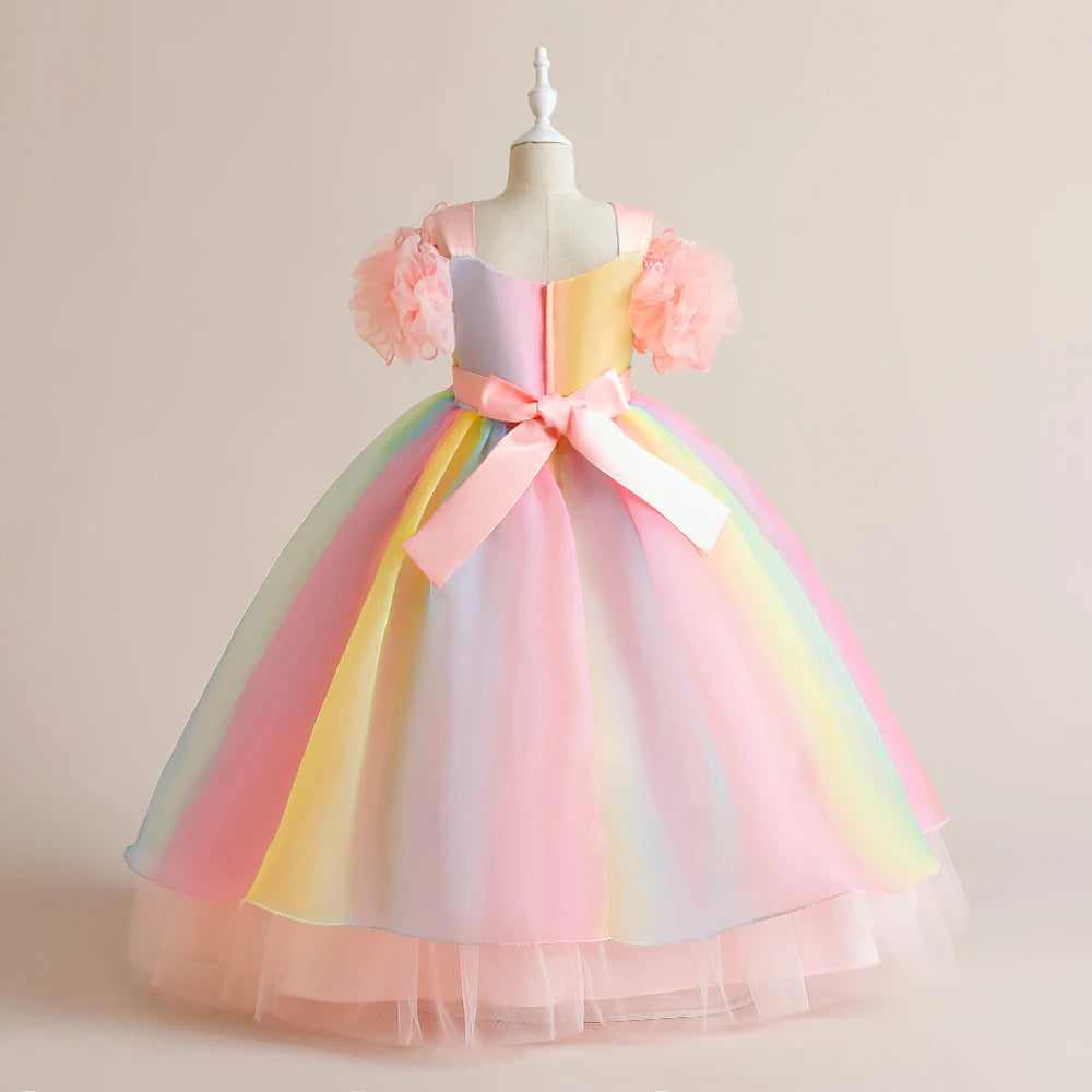 Vestido Colorido com Mangas Bufantes  - 8 a 12 anos