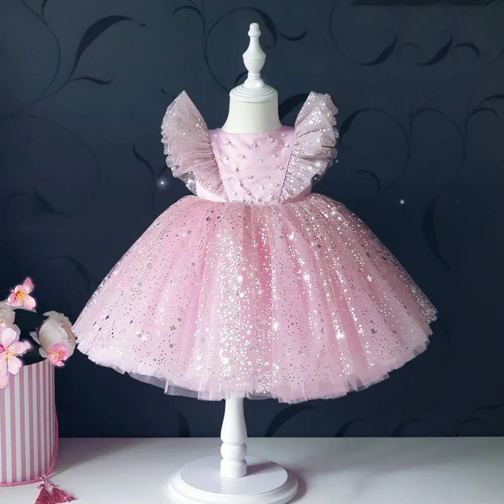 Vestido com Estrelinhas e Tule - 6 meses a 5 anos