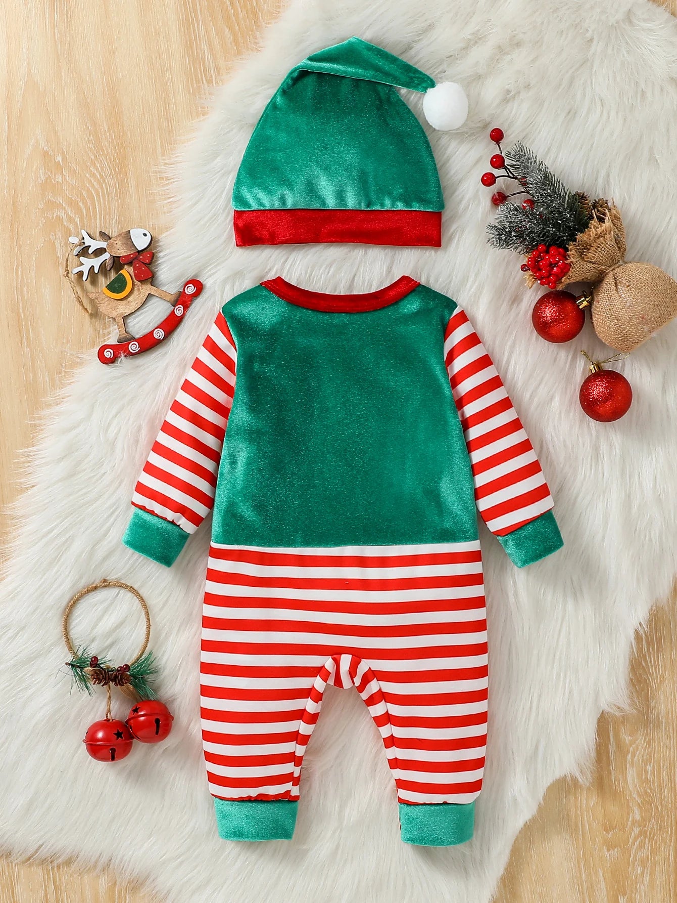 Macacão e Gorro Elfo Natalino - 3 a 24 meses