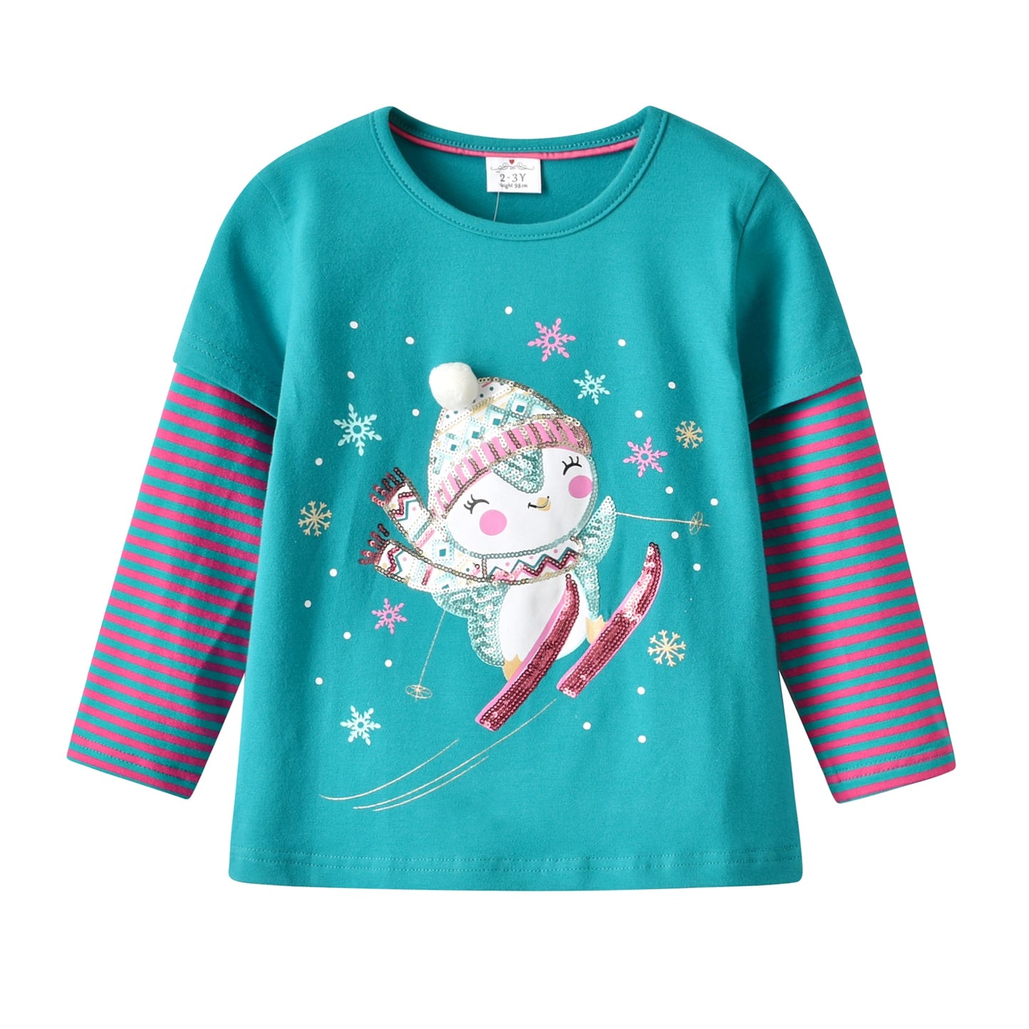 Camiseta feminina infantil estilosa de manga comprida - 3 a 12 anos